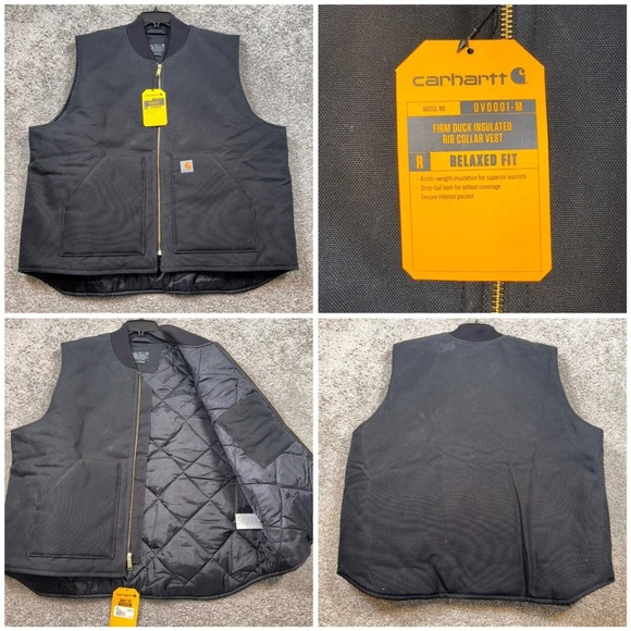 Carhartt Firm Duck Insulated Rib Collar Canvas Full Zip Vest Mens Black 2XL NEW